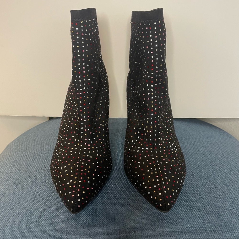 INC Black Rhinestone Padded Bray Pointed Toe Stiletto Booties size 10 - Picture 2 of 12